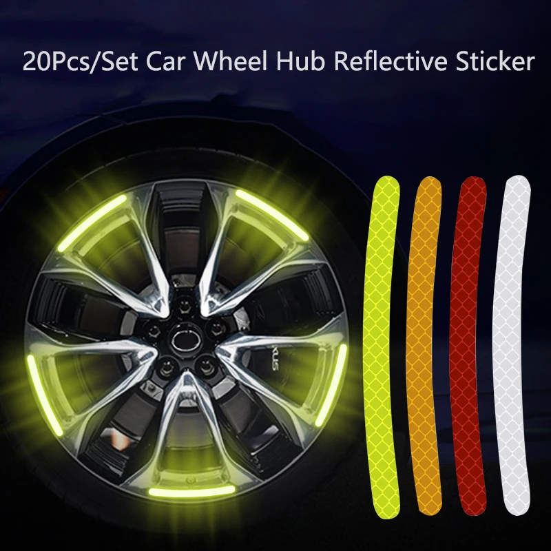 20Pcs/Set Wheel Hubs Reflective Stickers  Car Decoration Reflector Sticker Decal Night Driving Safety Car Exterior Accessories 20pcs set wheel hubs reflective stickers car decoration reflector sticker decal night driving safety car exterior accessories