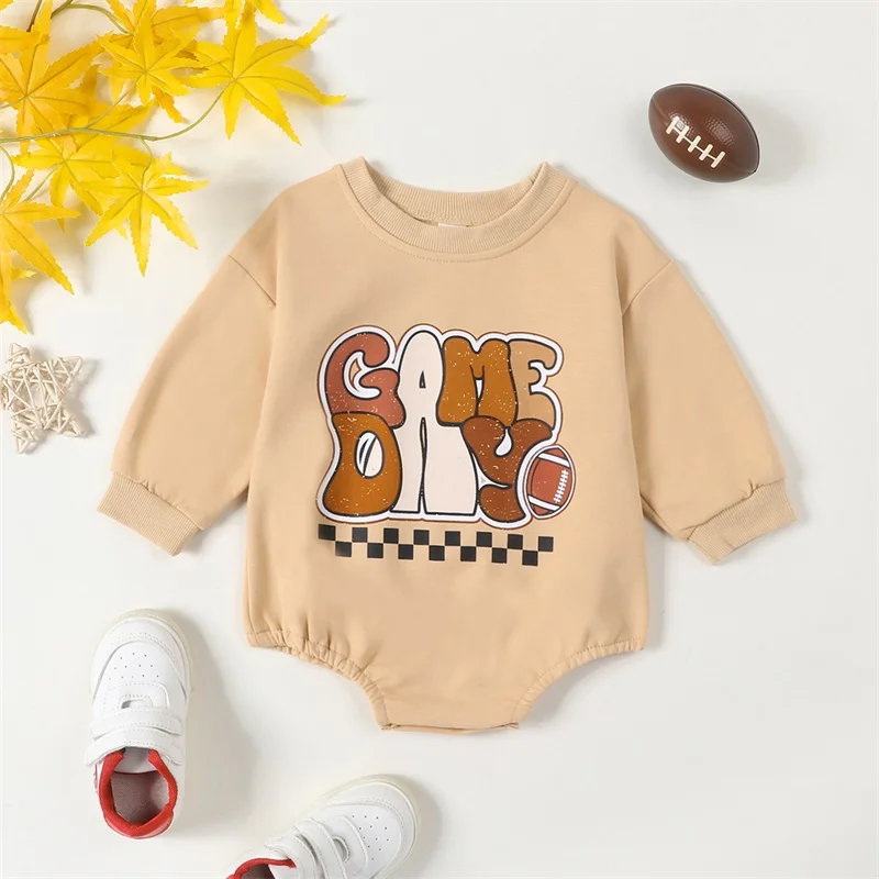 Description Picture 3 of itemBaby Sweatshirt Romper Long Sleeve Round Neck Letter Print Bodysuit Infant Warm Clothes