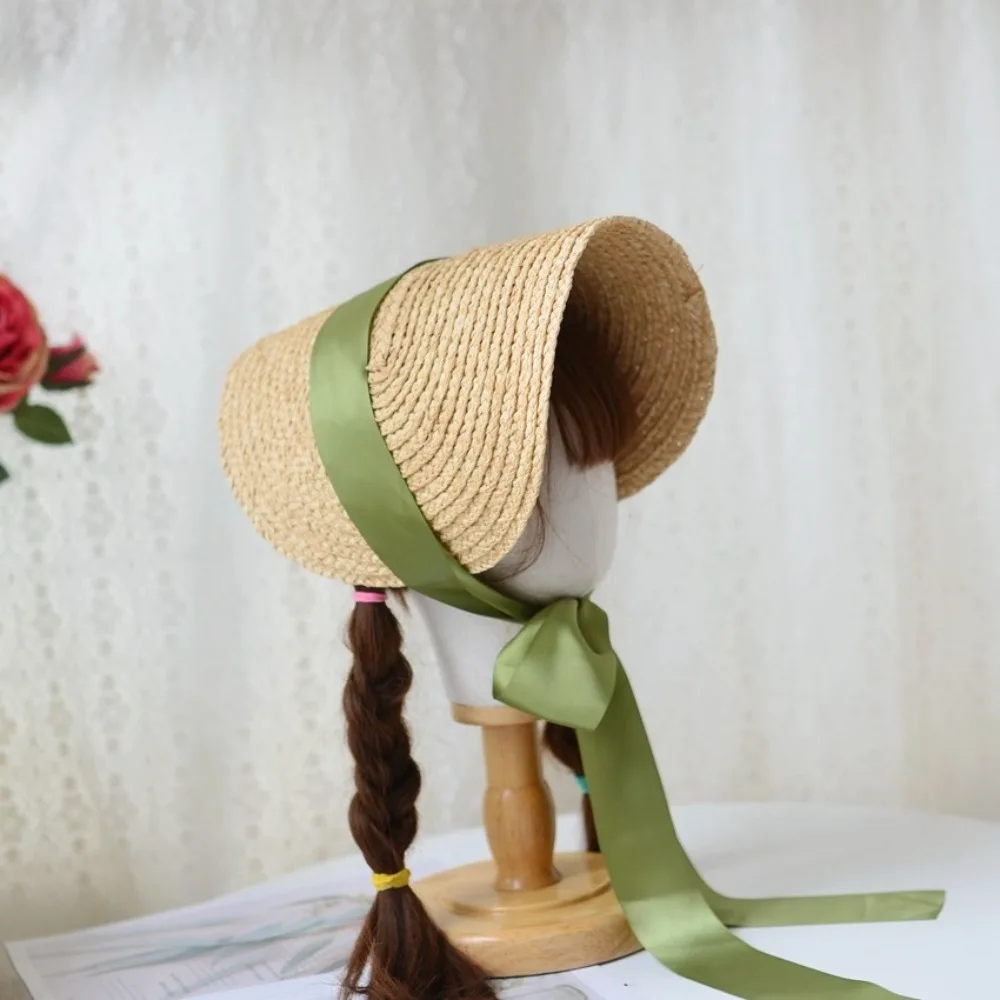 Neuer französischer ländlicher Stil, Lolita-Strohhut, Band, Schleife mit Riemen, Band, Blume, Strandhut, Haarschmuck, Rüschen, Spitze, flacher Hut – Detail 20