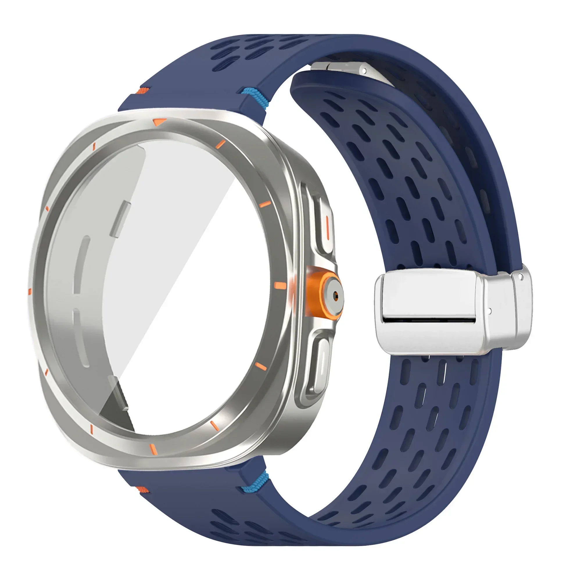 Silicone Magnetic Buckle Band with Tempered Glass Screen Protector and Case Strap