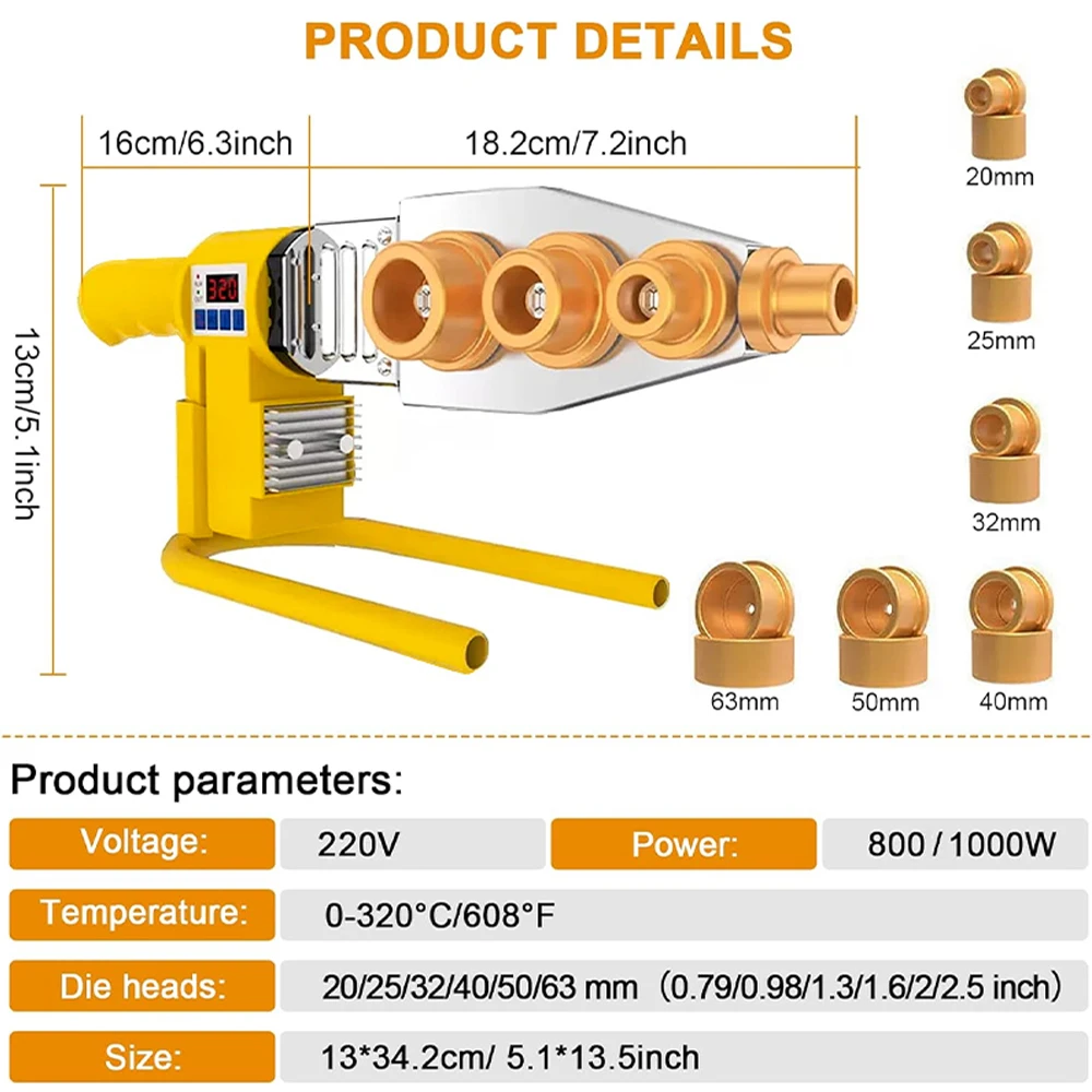 220V Pipe Welding Machine 800W/1000W Pipe Welding Iron PB/PP/PE/PPR Tools Home Water Plastic Tools