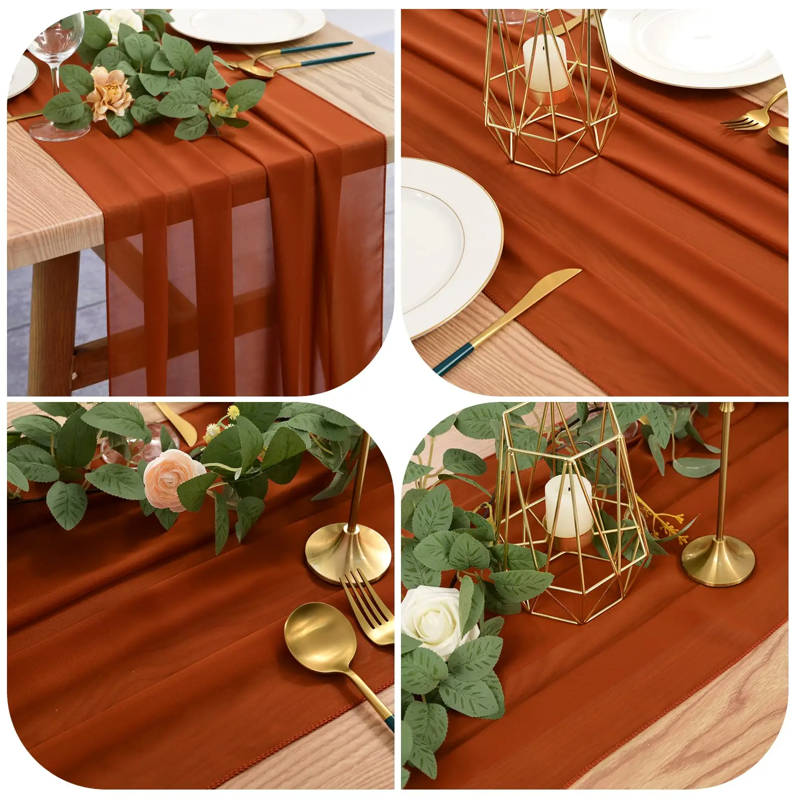 12PCS Terracotta Chiffon Wedding Table Runner Table Setting Gauze Sheer Vintage Christmas Dining Birthday Party Table Decor 3