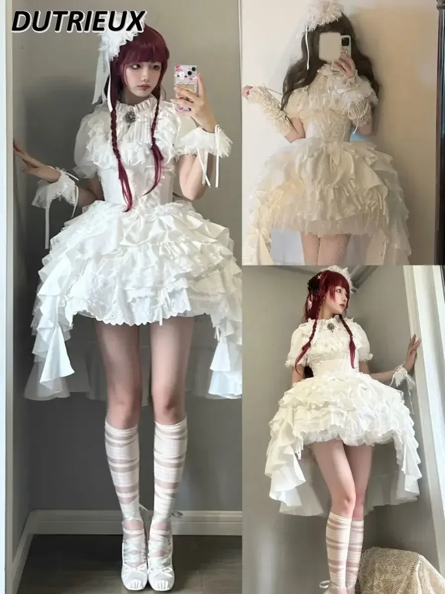 Japanese Dark Gothic Style Lolita High Waist Skirt Spring and Autumn New Sweet and Cute Girls Versatile Solid Color Puffy Skirts 4