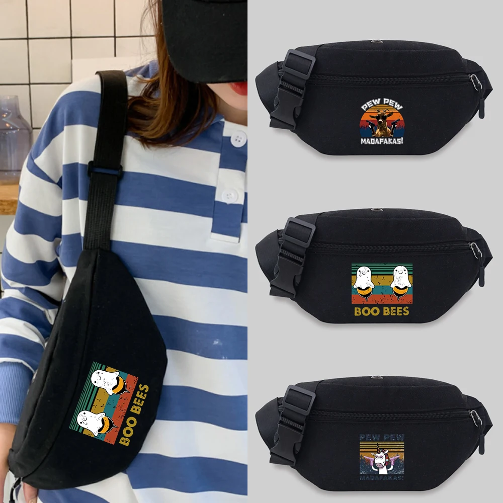 

2022 Popular Student Bum Bag Pew Pattern Messenger Waist Bag Chest Bag Leisure Sports Canvas Fanny Pack Convenient