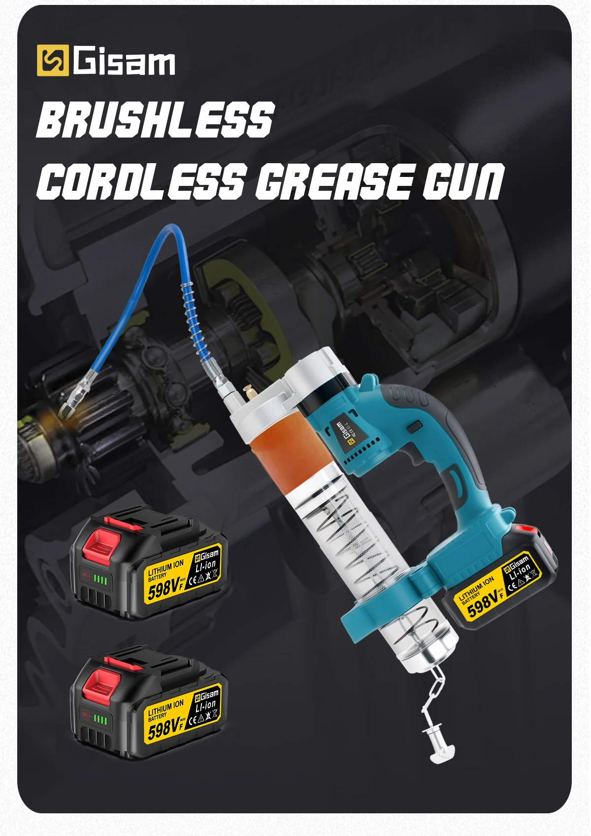 10000PSL Brushless Electric Grease Gun 69Mpa High Pressure Car Lubricating Oil C