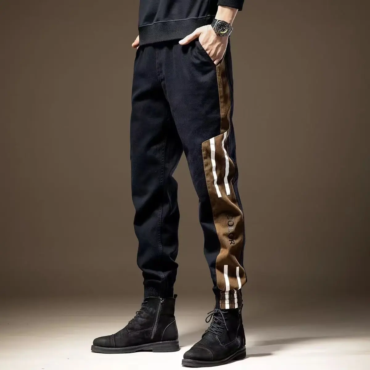 

Autumn Cargo Pants Men Drawstring Ankle Length 9 Part Trousers Streetwear Korean Fashion Cotton Pants Men Casual Work Pants 2023