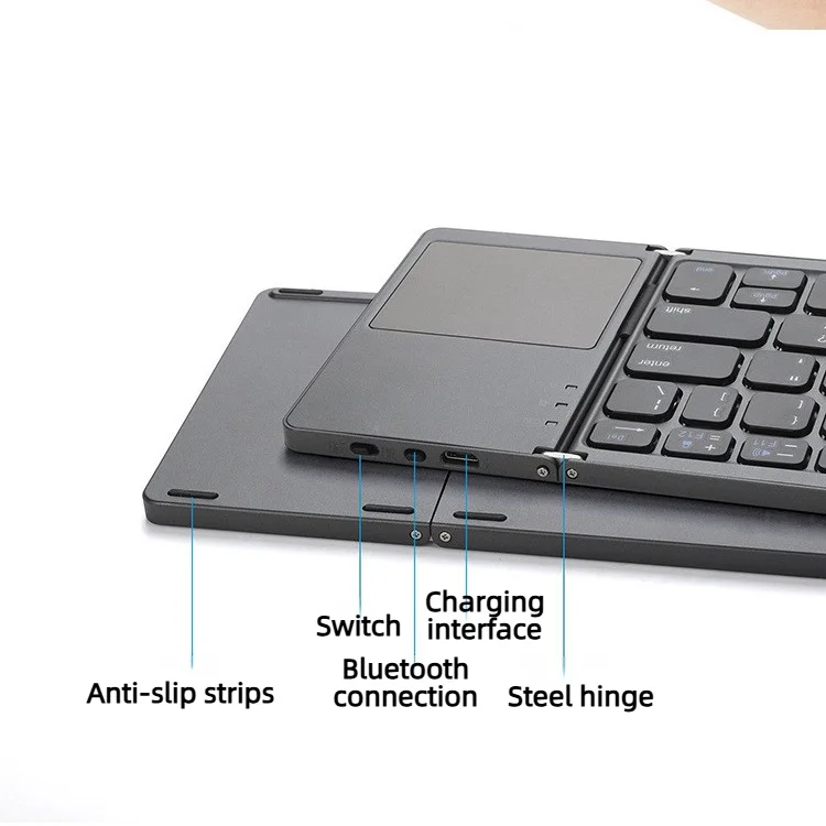 Faltbare, kabellose, ultradünne Bluetooth-Tastatur mit Touchpad für Portugiesisch, kompatibel mit PC, Mac, Smartphone, Windows, iOS und Android._voghion.com