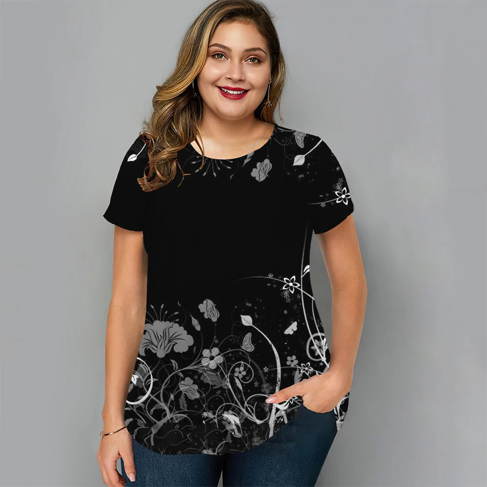 Floral T Shirt Für Frauen Übergroßen Y2k Mädchen Kleidung O Hals Mode Kurzarm Bluse Sommer Neue Streetwear Weibliche Casual tops