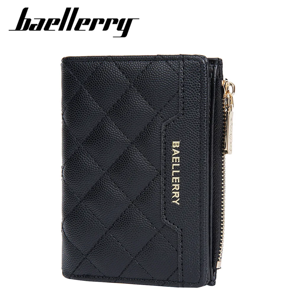 Sminra Women's Trifold Slim Wallet With Heart Chain - PU Leather, Black, Cute Heart Embossing
