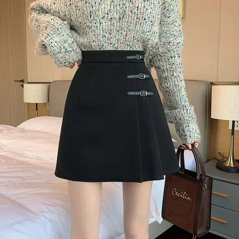 

Ladies Elegant A-line Mini Skirts New 2022 Korean Style Vintage Woolen All-match High Waist Women Casual Short Skirt L626