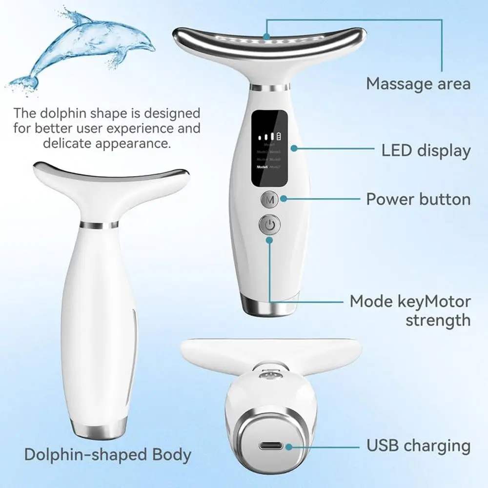 7 in 1 LED Photon Face Neck Massager Microcurrent Facial Beauty Device Skin Care Tool Lifting Tightening Sagging Skin