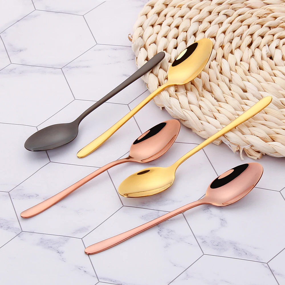 Stainless Steel Spoon Tea Spoon 3/6/12 Pieces Gold Stirring Teaspoon Stainless Steel Coffee Spoon Set Ice Cream Cake Dessert Mini Spoon Sliverware Party Cutlery