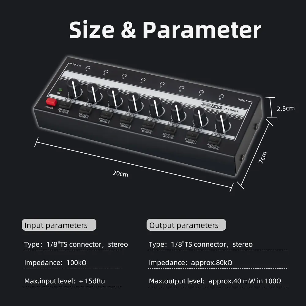 8 Channels Headphone Amplifier Mini Amplifier with Stereo/Mono Switch Profession