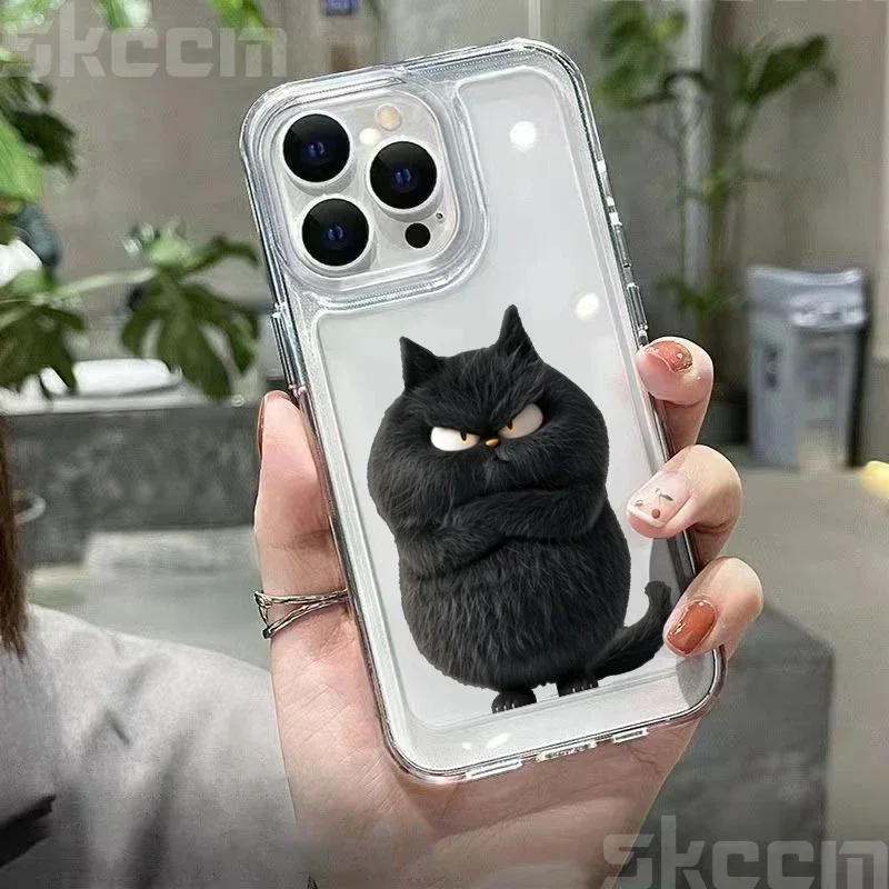 Playful Cat Design Clear Shockproof Phone Case - Soft Cover