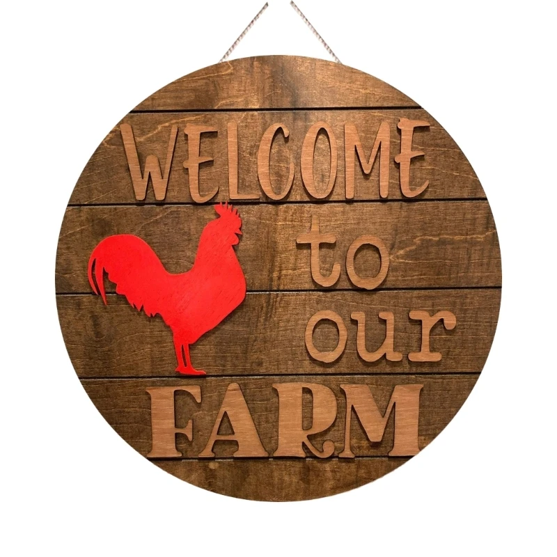 

367A Handmade Wooden Sign Farm Decoration Rooster Decorative Door Hanging Ornament Decor with Welcome to Our Farm Letters