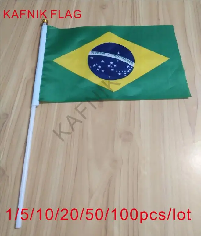 KAFNIK, 10/20/50/100 stücke 14*21 cm Brasilien Flagge die hand nationalen flagge mit Pole gabe flagge Drop verschiffen