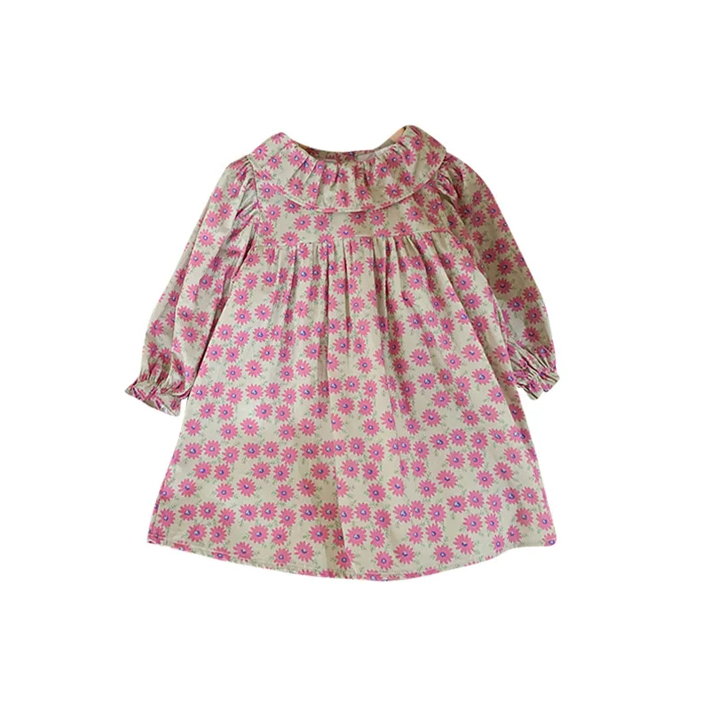 

2023 Spring Autumn Baby Girls Clothing Children Flowers Print Full Sleeve Dress for Little Girls Princess Dresses