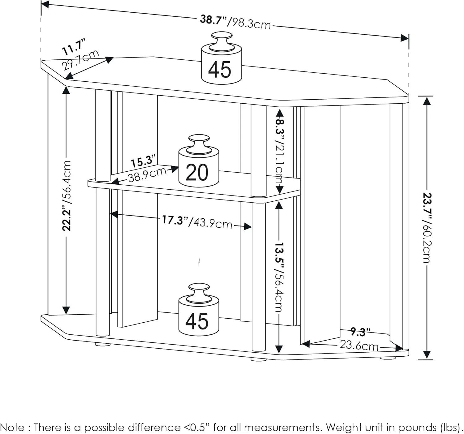 Classic Stand with Plastic Poles for TV up to 43-Inch, Amber Pine/Black