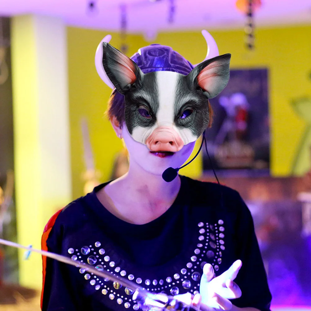 2 Pcs Half Face Animal Mask Pig Mask for Party Festival Halloween Masquerade Fancy Ball Cosplay Mask White and Black