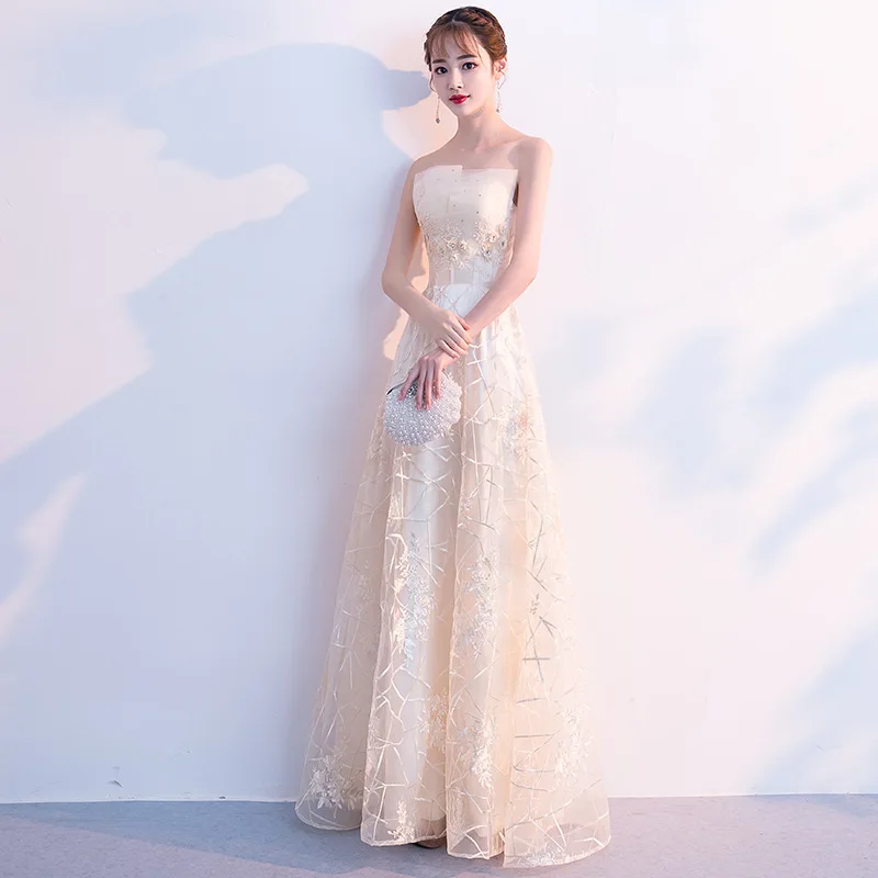 

Elegant Strapless Evening Dress Temperament Chic Applique Sleeveless Celebrity Dresses Romantic Women's Simple Slim Prom Gown