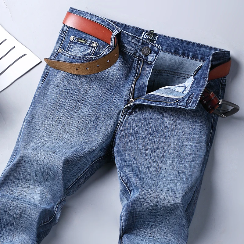 Men Jeans Business Men's Straight Stretch Denim Trousers Size 28-40