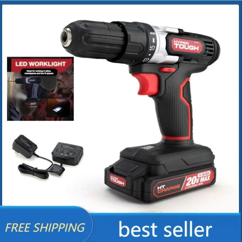 

Hyper Tough 20V Max Lithium-Ion Cordless Drill, Variable Speed with 1.5Ah Lithium-Ion Battery and Charger Tools