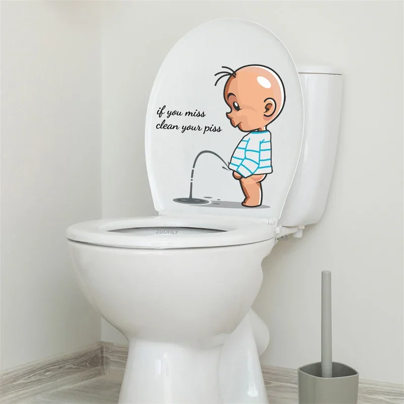 1 Pc Funny Toilet Warning Toilet Stickers Child Urination Lid Decoration Creative Self-adhesive Removable Wall Stickers