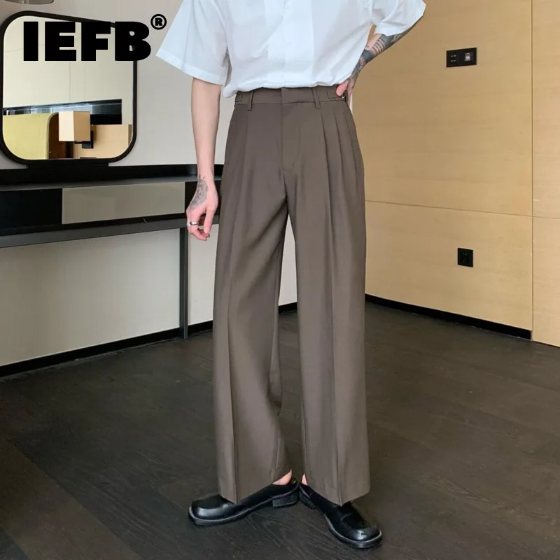 IEFBMensBusinessPantsVintageSolidColorClassicZipperButton