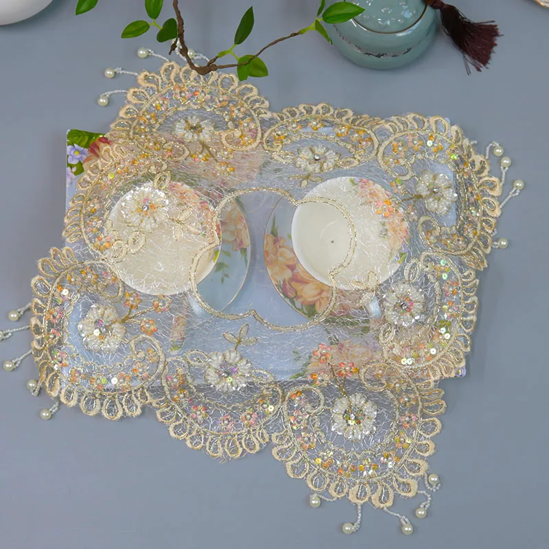 

NEW gold flower bead Embroidery table cloth cover wedding Party supplies Christmas tablecloth Table decoration and accessories