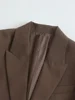 Women Fashion With Pockets Brown Single Button Blazer Vintage Notched Neck Long Sleeves Female Chic Lady Outfits 3