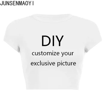 Diy Your Own Design Print Pattern Customize Summer Short Sleeve O Neck Solid Color Cropped Navel Women Crop Tops Fashion T-Shirt 1