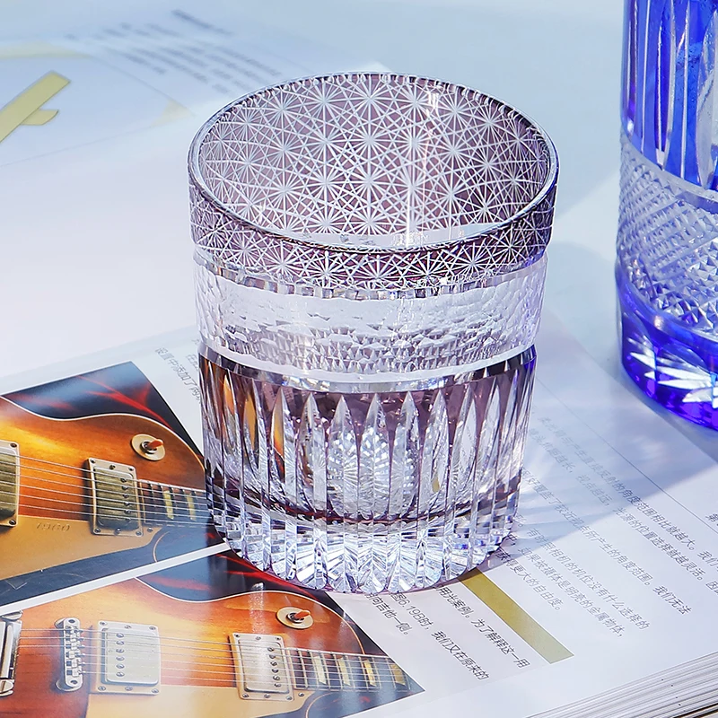 

New Design By Japan Edo Kiriko Whiskey Rock Cup Hand Cut Chrysanthemum and Stars Pattern Crystal Wine Glasses Drinkware