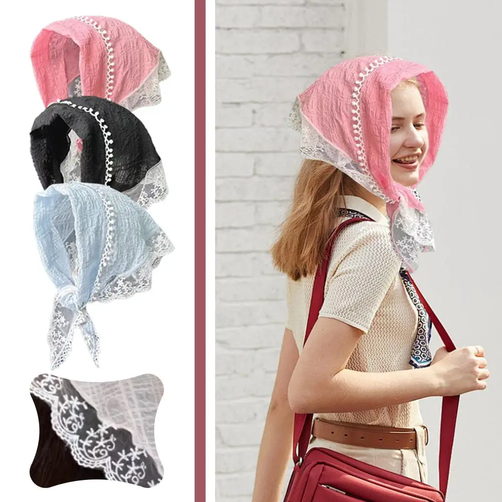 

Треугольный шарф в пасторальном стиле, кружевной клетчатый женский ретро-шарф для защиты от солнца Baotou, Шелковый летний женский шарф-лента Q9D1