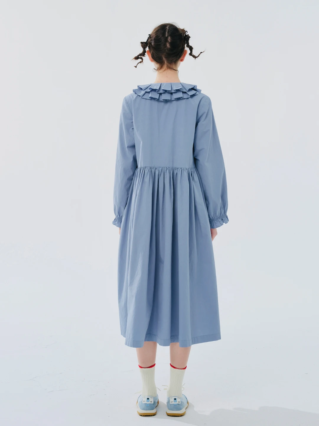 IMAKOKONI 레이스 칼라 긴 소매 용수철 페스티벌, 중간 길이, 블루 패션, 트렌디 원피스 244493, 오리지널 디자인 