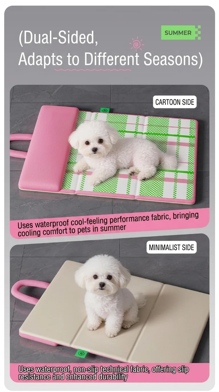Portable Pet Cooling Mat With Pillow Foldable Waterproof Dog Bed_voghion.com