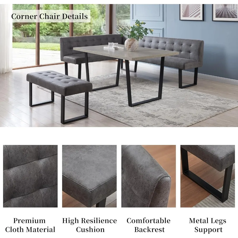 Dining Table Set with Gray Bench,Modern Kitchen Table with Right Seat Corner Bench and Bench for Family Dining Room Furniture - AliExpress 1503