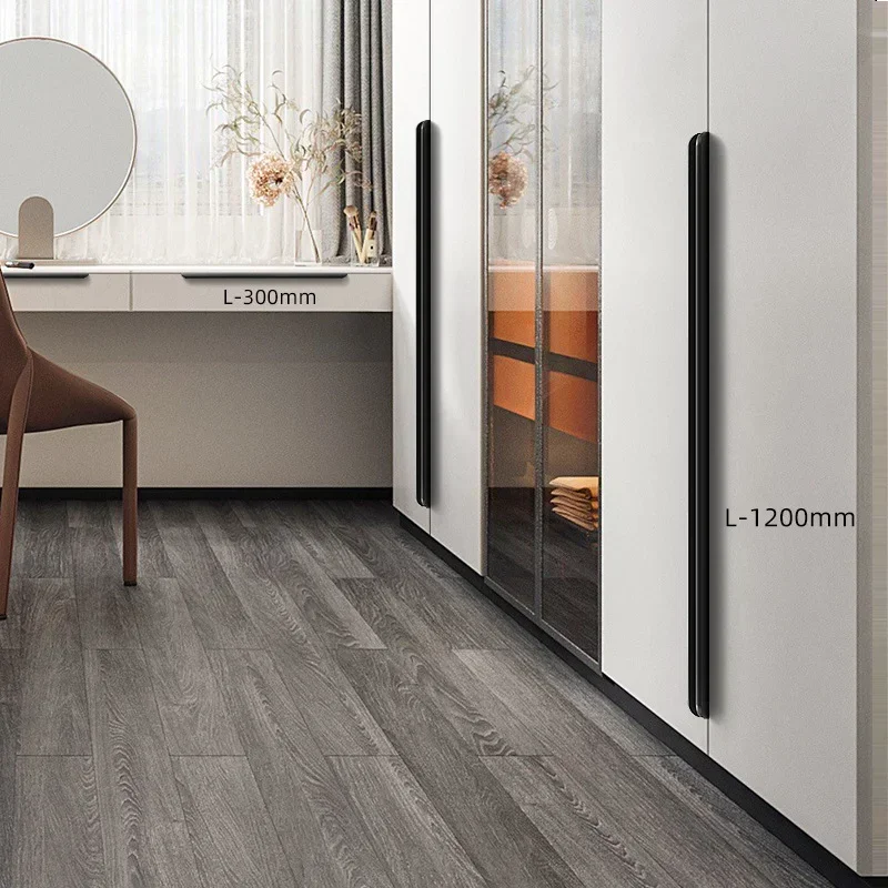 80-1200mm Light Luxury Simple Invisible Non Perforated Door Handle Wardrobe Edge Wrapped Long Black Handle Cabinet Hidden