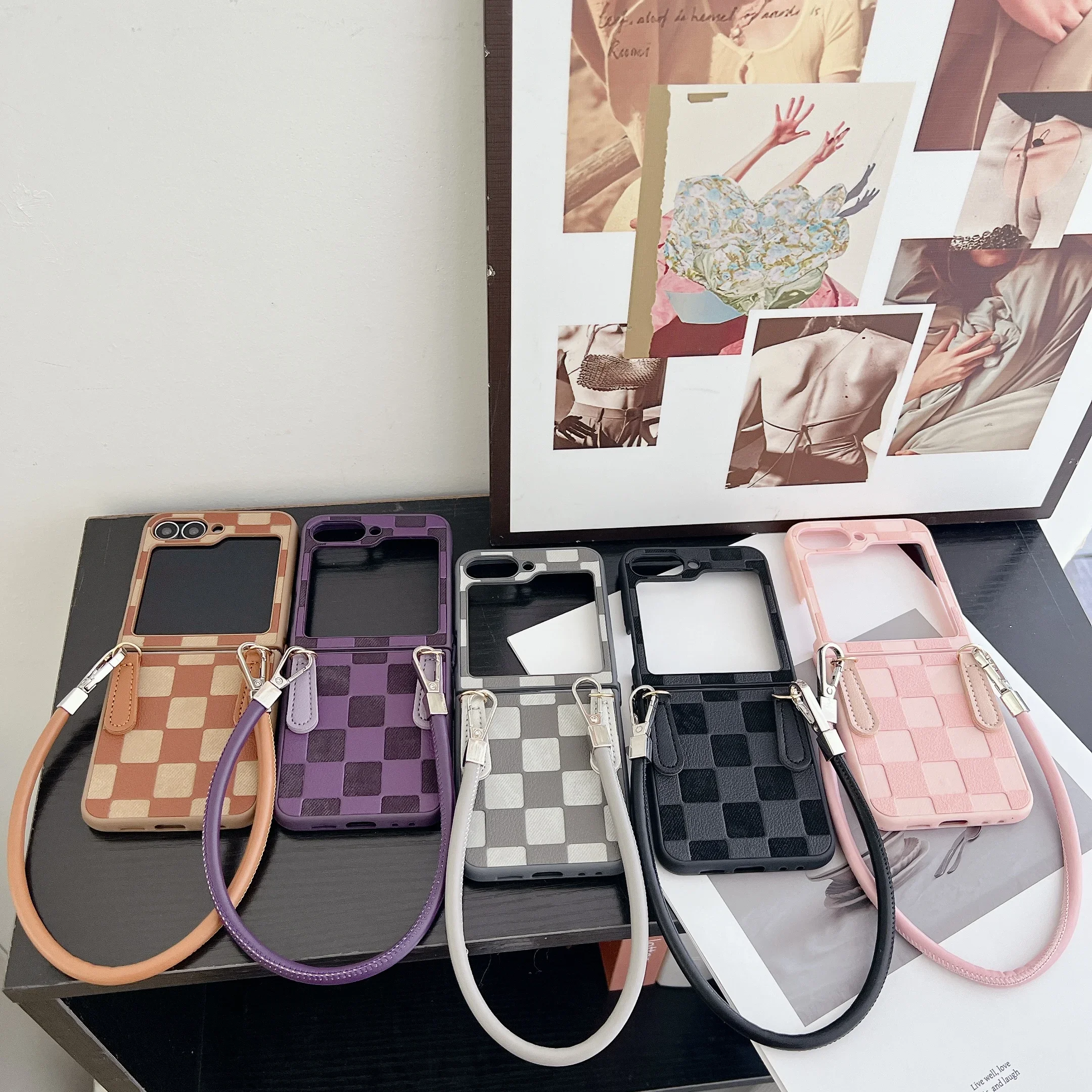 Plaid PU Leather Wrist Strap Shockproof Phone Case