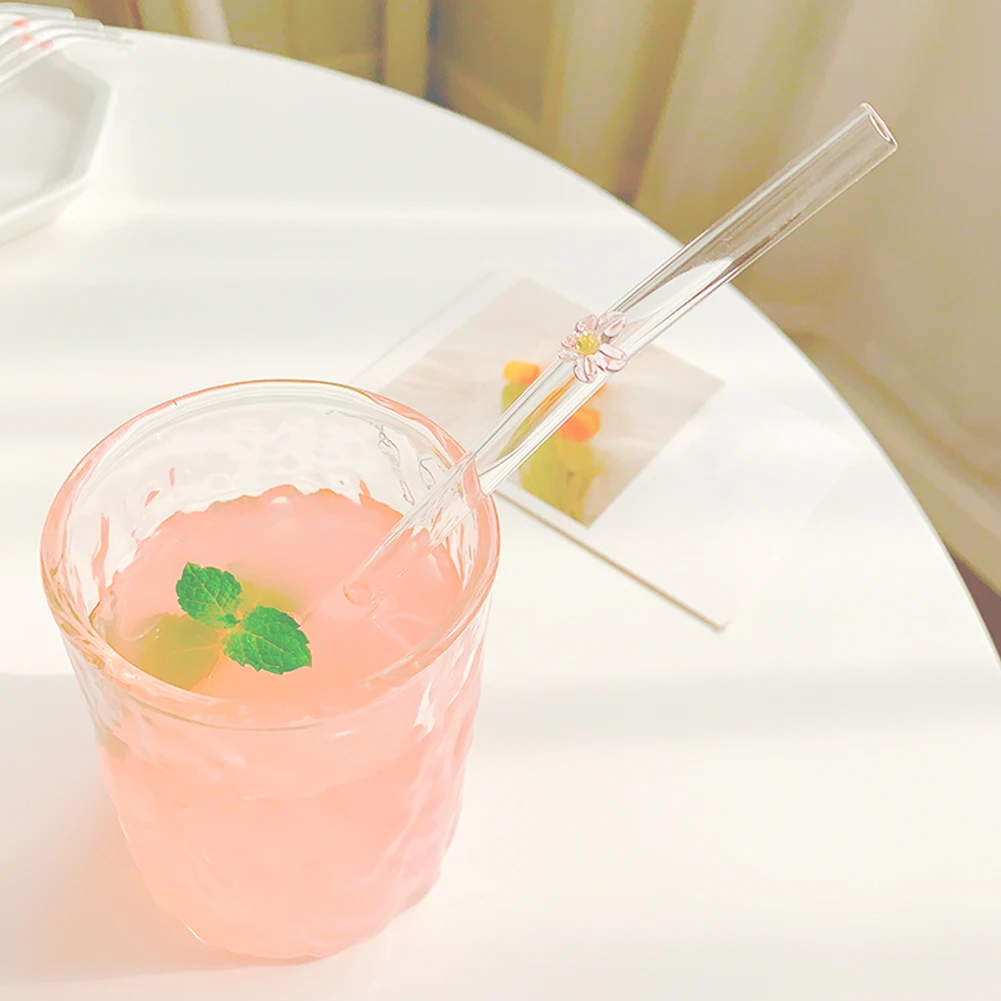 

Flower Glass Straw Drinking Reusable Tea Straw Pearl Milkshake Fat Straw Transparent Drinking Straws 1PC