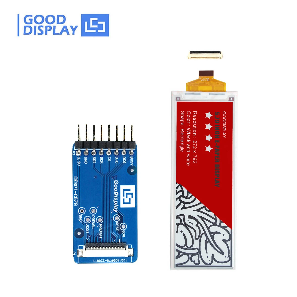 Display com Placa Adaptadora Epaper Color Eink Epd Hat Gdey0579z93 579