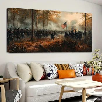 Into the Fire  - Civil War Battle Painting - 1.5in Wood Frame Backed Canvas