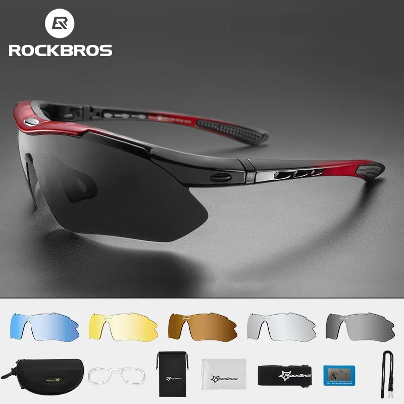 

ROCKBROS Polarized Sports Men Sunglasses Road Cycling Glasses Mountain Bike Bicycle Riding Protection Goggles Eyewear 5 Lens