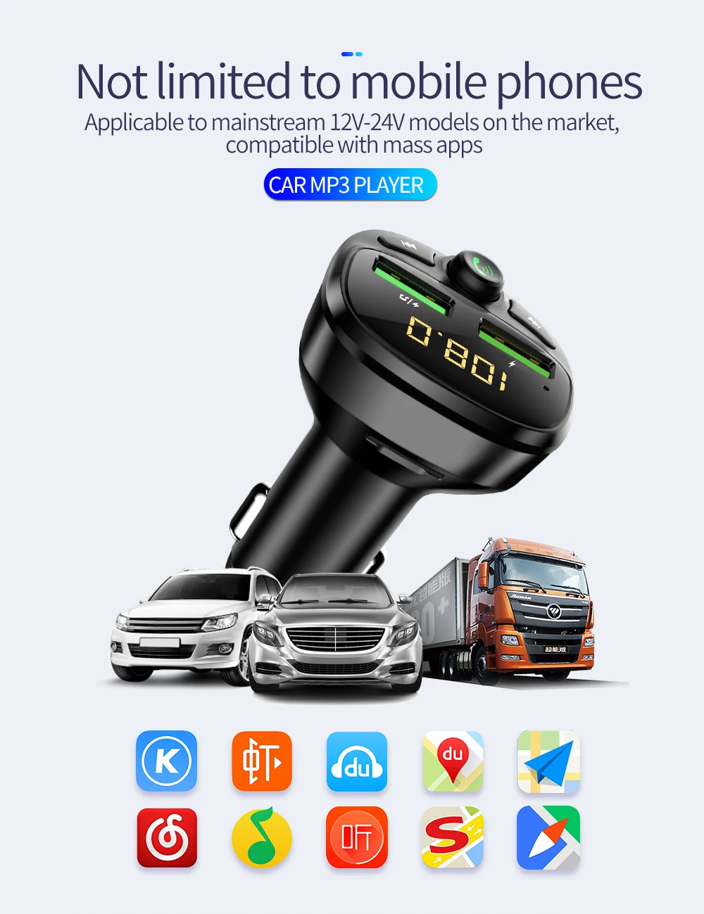 Car FM Transmitter Bluetooth 5.0 Dual USB Charger Wireless Handsfree Car Kit FM