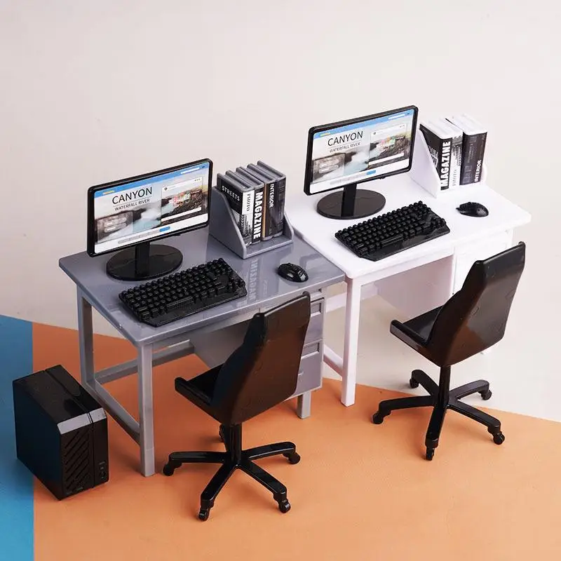 1Set 1/12 Puppenhaus Miniatur Computer Tastatur Stuhl Schreibtisch Kit Home Study Room Möbel Dekor Micro Szene Requisiten