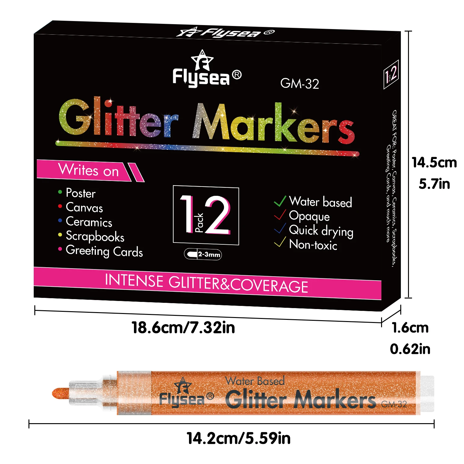 JusArt Pennarelli Acrilici Glitterati 32 Colori - Penne Metallizzate A Punta Fine 0,7 Mm Per Bambini E Adulti, Fai Da Te, Scrapbooking, Biglietti - 2
