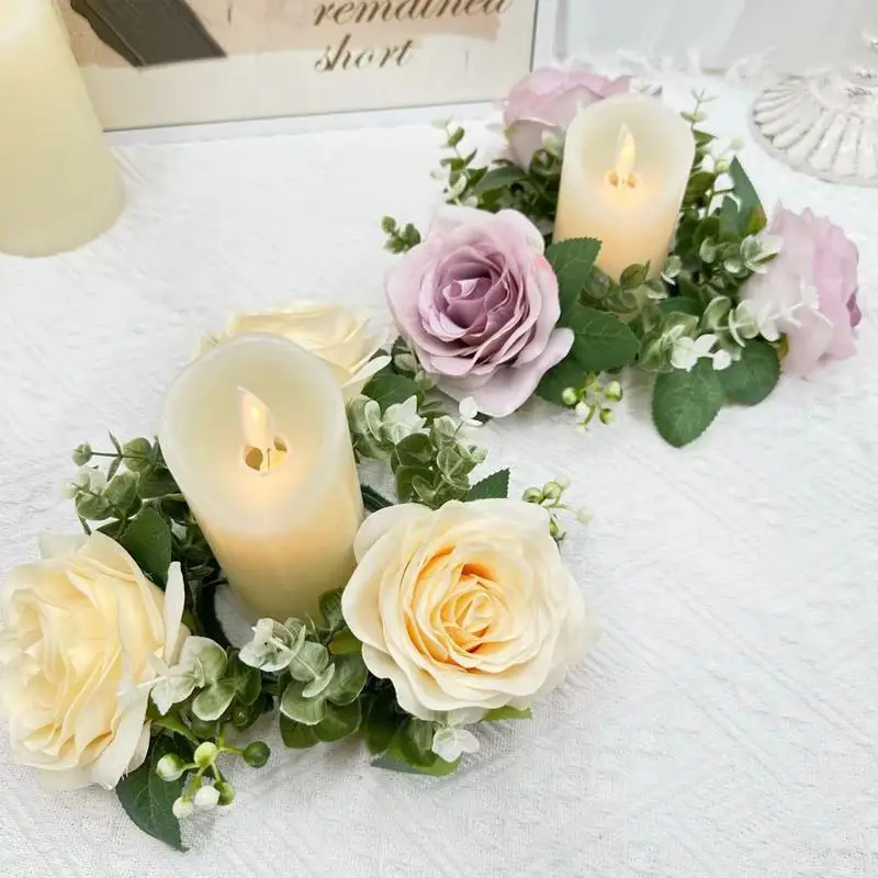 

Artificial Flowers Candle Rings Rose Candle Rings Wedding Centerpieces For Tables Candle Rings For Pillars Wreath Spring Wreaths