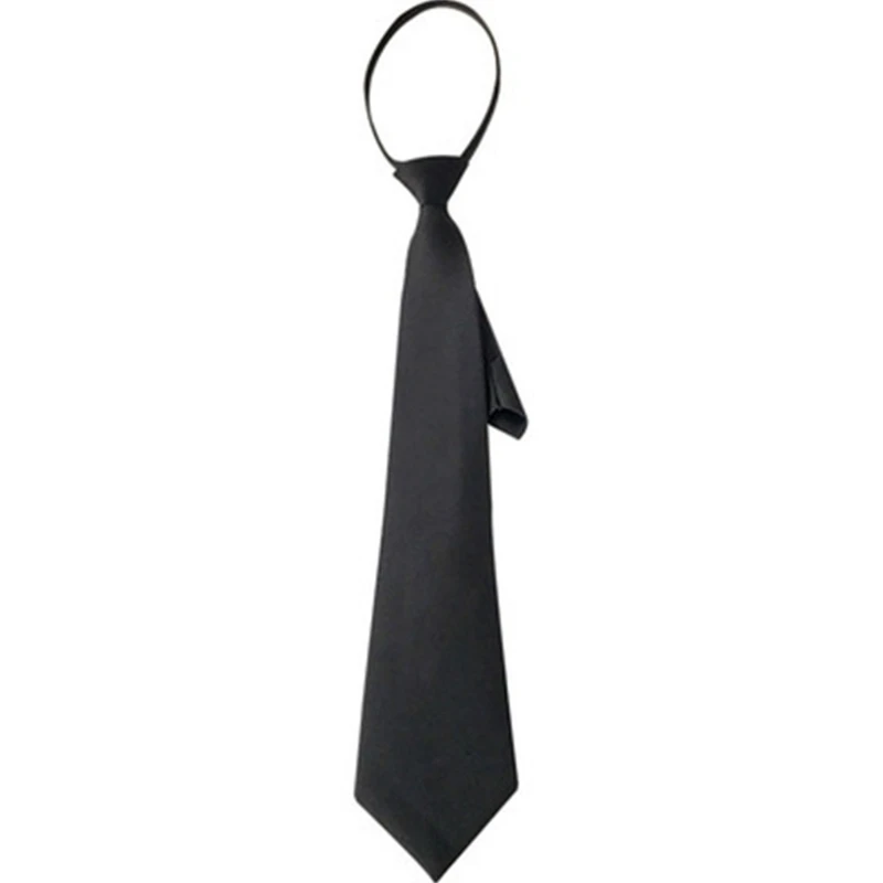 

Women Men Retro Solid Color Black Narror Neck Tie with Adjustable Lazy Zipper Student Pre-Tied Skinny Necktie for Party 10CF