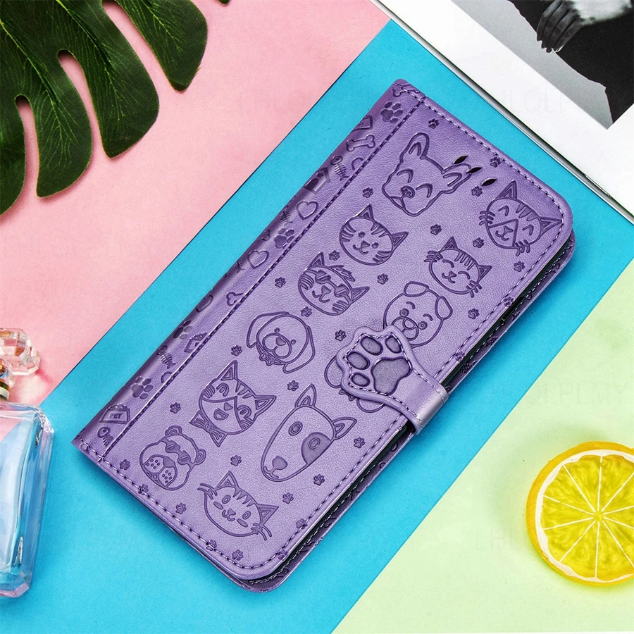Leather Wallet Flip Case with Cat Design