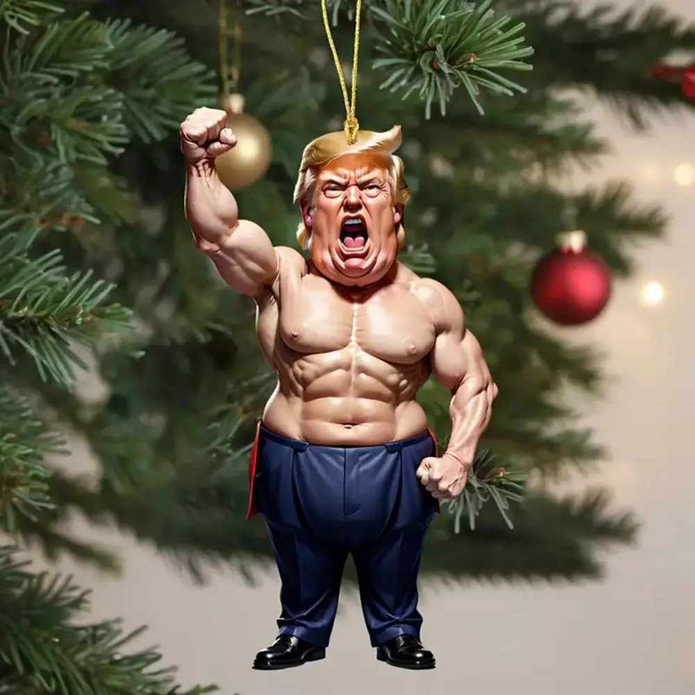 Funny 2D Acrylic Donald Trump Cartoon Pendant Keychain Car Doll Hanging Christmas Decorations