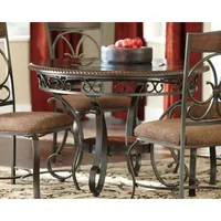 Signature Design by Ashley Glambrey Old World 45" Round Glass Top Dining Table, Brown 1
